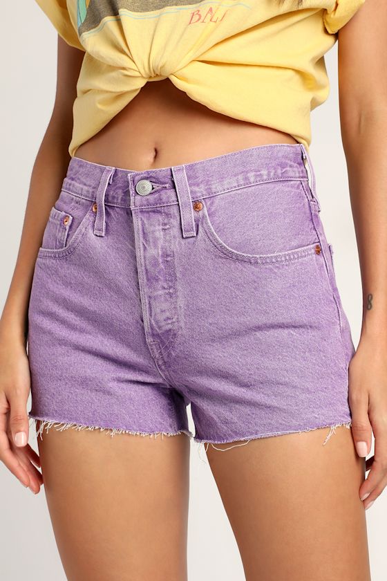 501 Original High Rise Lavender Cutoff Denim Shorts 4
