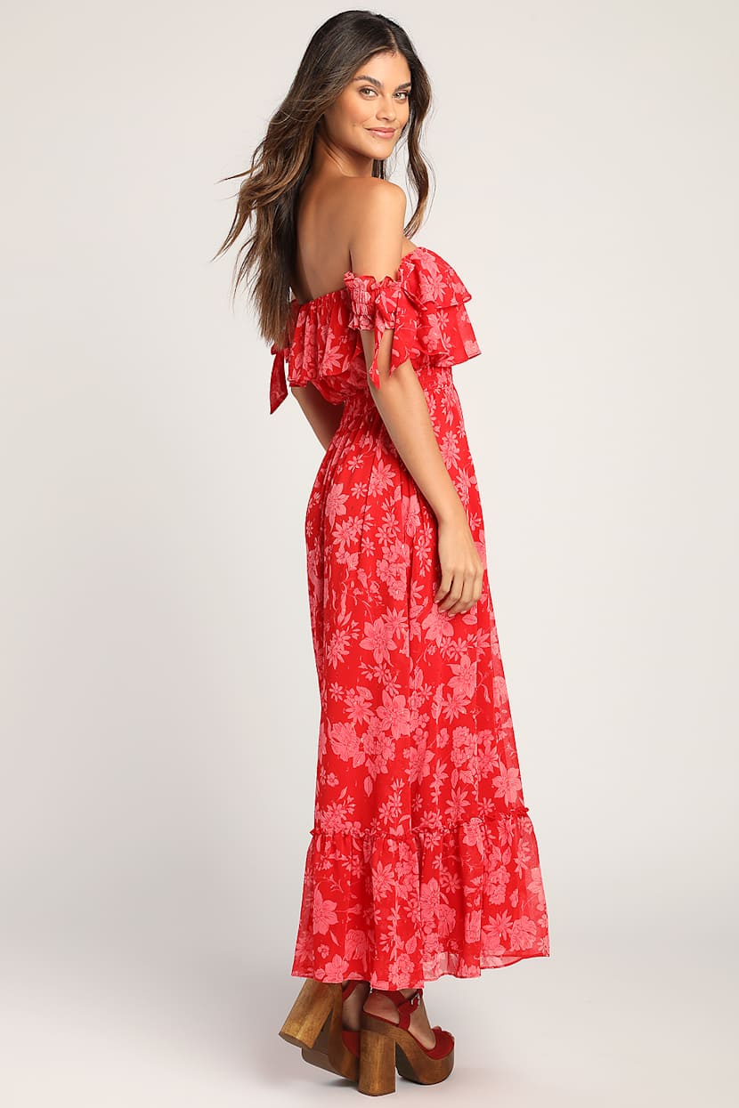 open lace back dress Elegant 3D Flowers Off Shoulder Red Evening Dress SF273