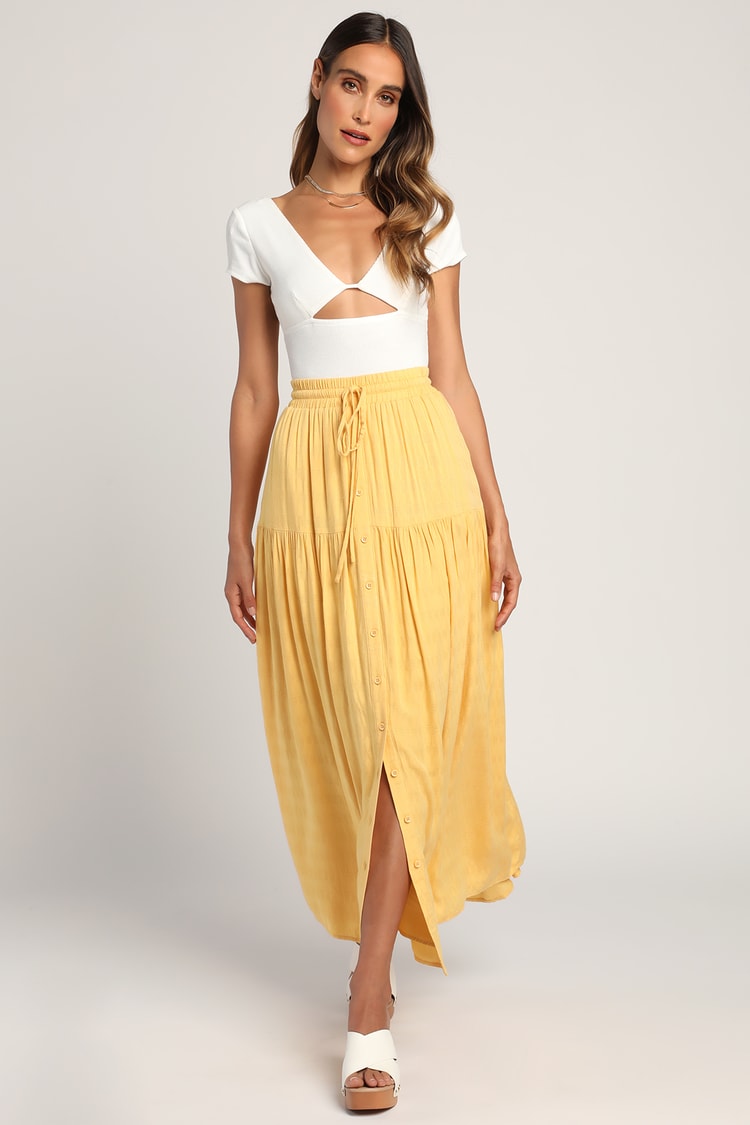 Yellow Tiered Skirt - Button-Up Maxi Skirt - Maxi Skirt - Lulus