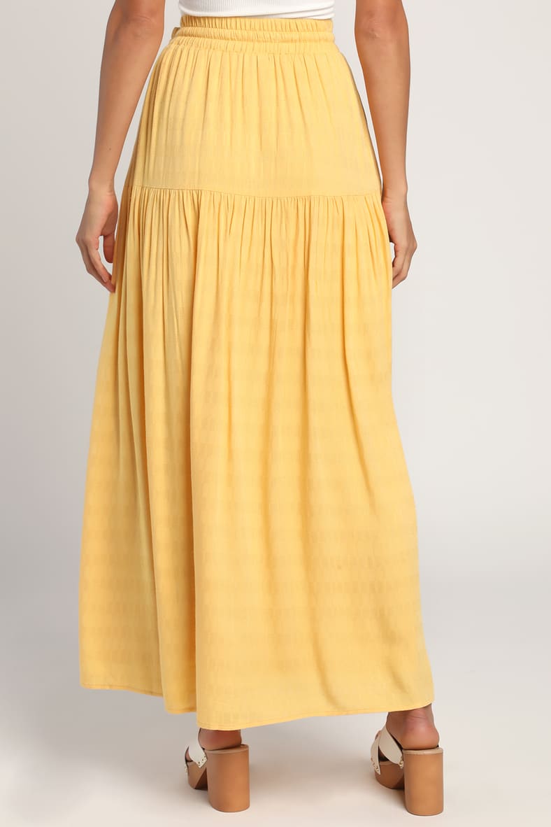 Divine Dreams Yellow Tiered Button-Up Maxi Skirt