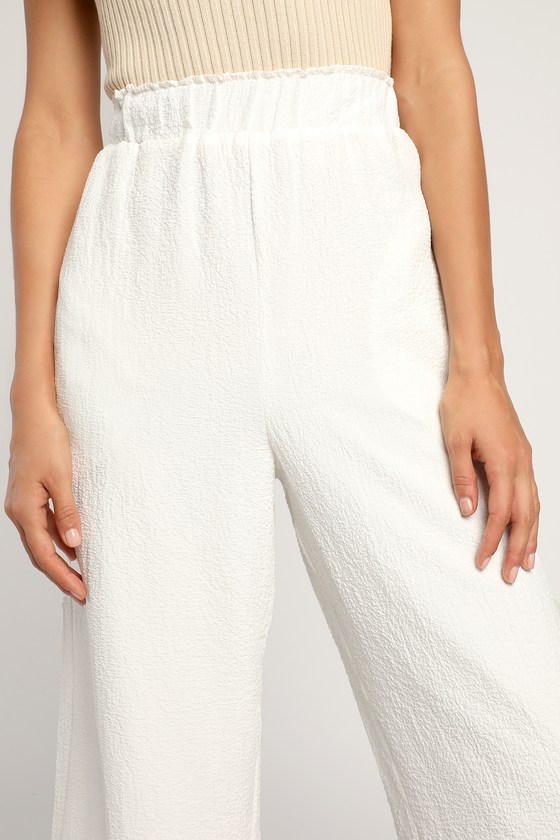 Ivory Textured Pants - High Waisted Pants - Wide-Leg Pants Ivory Textured Pants - High Waisted Pants - Wide-Leg Pants