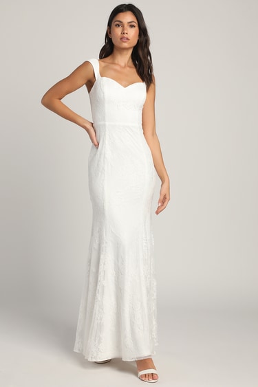 Say Yes White Lace Off-the-Shoulder Mermaid Maxi Dress
