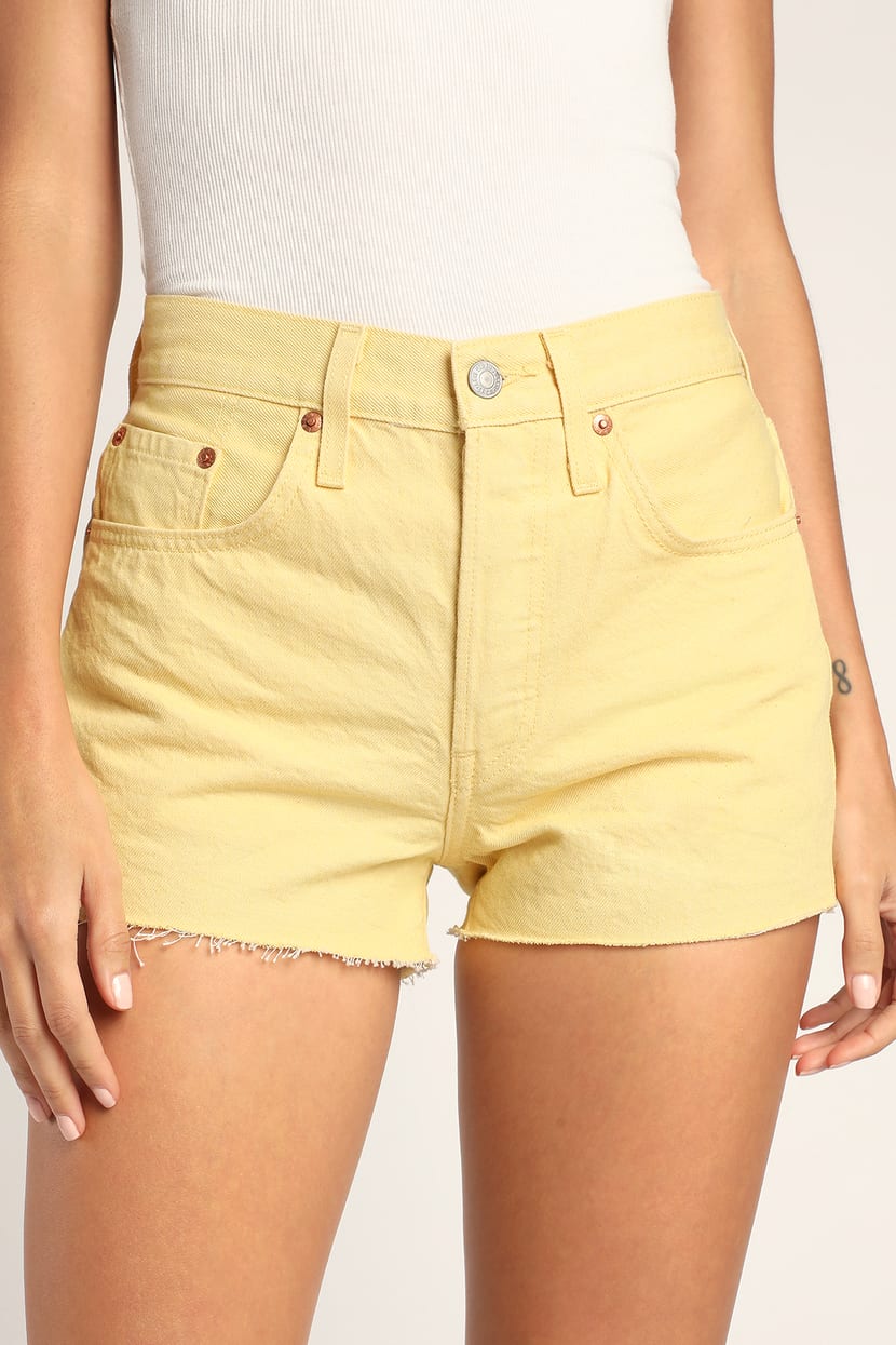 Levi's 501 Shorts - High Rise Cutoffs - Yellow Jean Shorts - Lulus