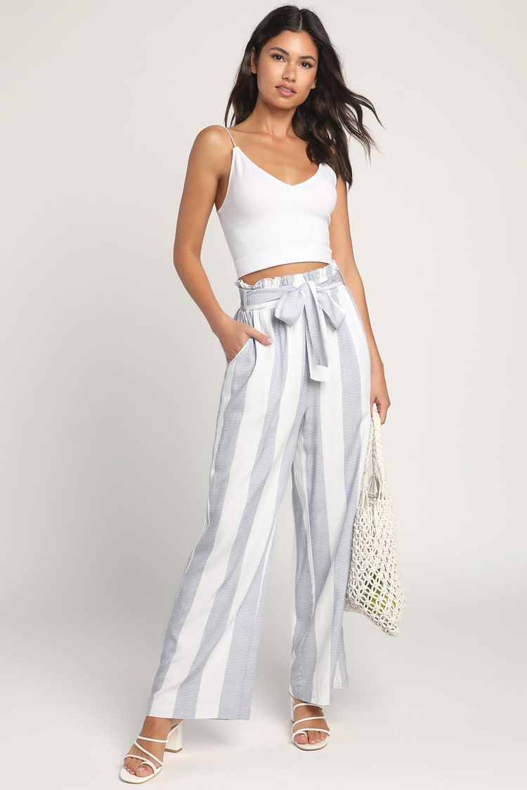 Yacht About It White Striped High-Waisted Wide-Leg Pants