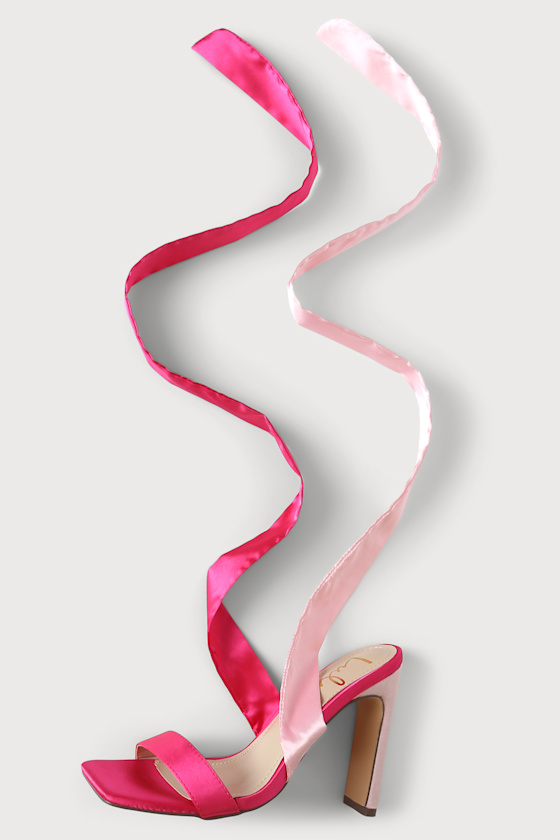 Jania Fuchsia and Light Pink Satin Lace-Up High Heel Sandals 4