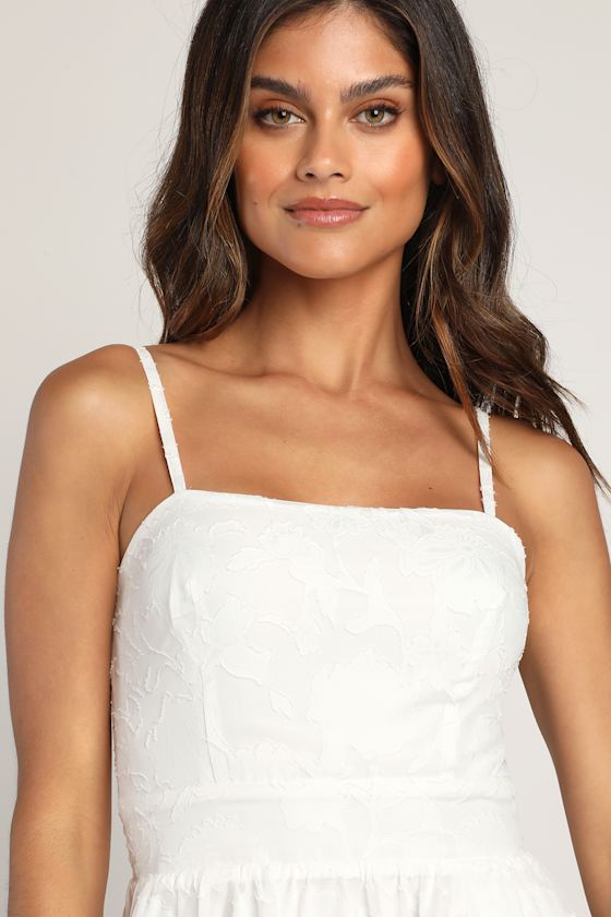 White Midi Dress - Jacquard Midi Dress - Tiered Midi Dress