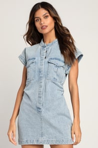 On this Sweet Day Light Wash Denim Button-Front Mini Dress