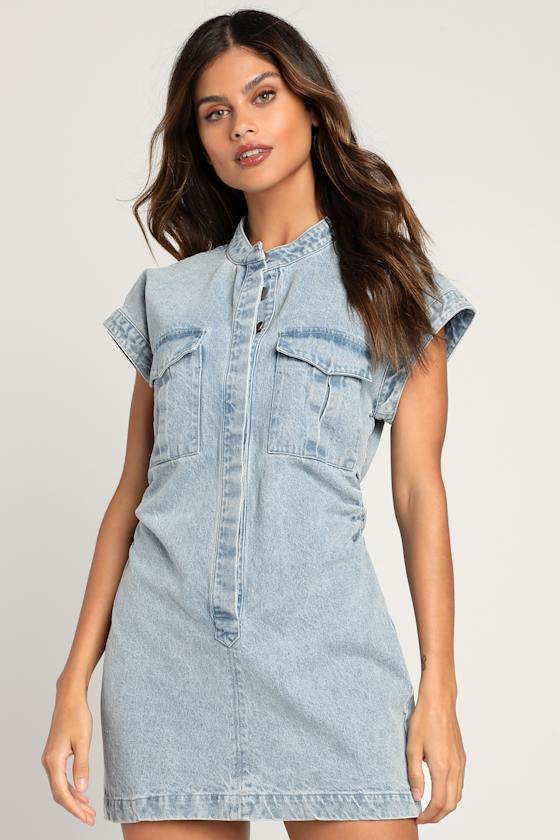 On this Sweet Day Light Wash Denim Button-Front Mini Dress 2