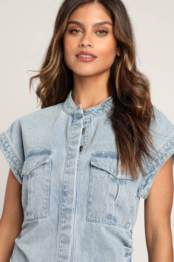 On this Sweet Day Light Wash Denim Button-Front Mini Dress 4