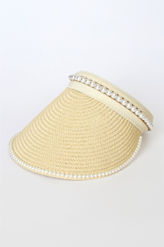 Fancy Fair Pearl Natural Woven Straw Visor 2