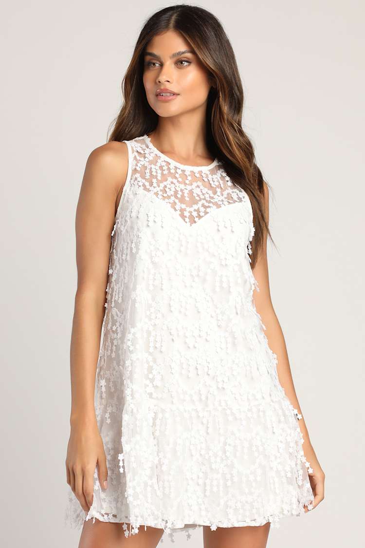 White Mesh Mini Dress - Lace Shift Dress - Lace Trim Dress - Lulus White Mesh Mini Dress - Lace Shift Dress - Lace Trim Dress - Lulus