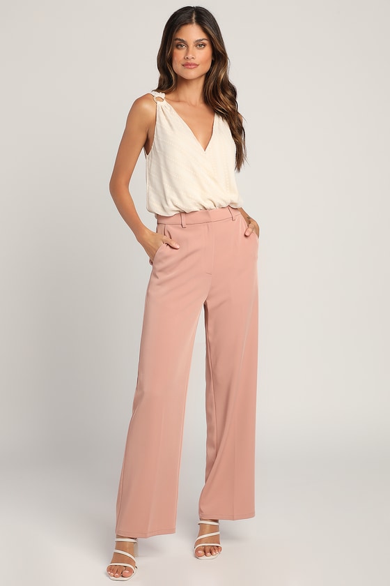 Wide Leg Seamed Pants - Faded Rose - Lueur