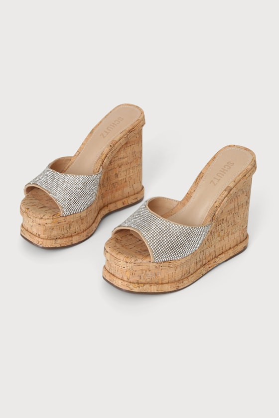 Dalle Light Nude Crystal Leather Cork Wedge High Heel Sandals 2
