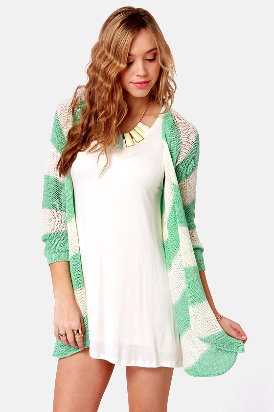 Seaside the Point Ivory and Mint Striped Sweater