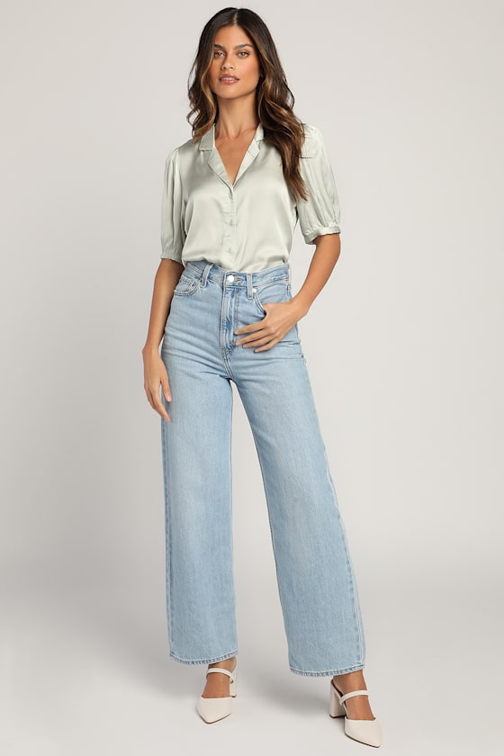 Sweet and Chic Sage Green Satin Button-Up Short Sleeve Top 9
