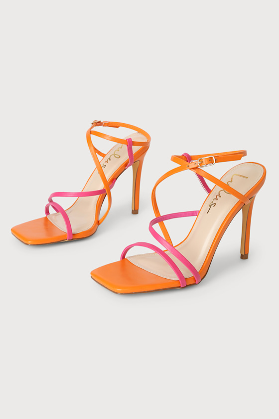Swoy Strappy Orange and Pink Ankle-Strap Heels 1