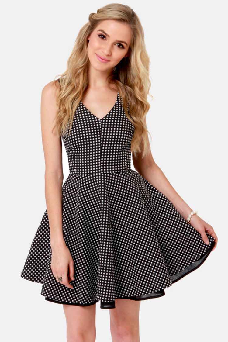 slim fit dress slacks LOFT Black Cotton Polka Dot Fit-and-Flare Dress main image 1