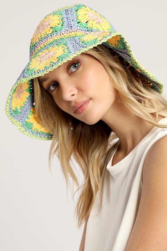 Spring Fling Yellow Multi Woven Straw Bucket Hat 4