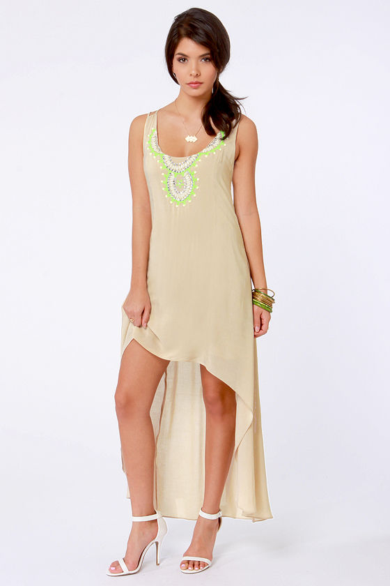 beige beaded gown