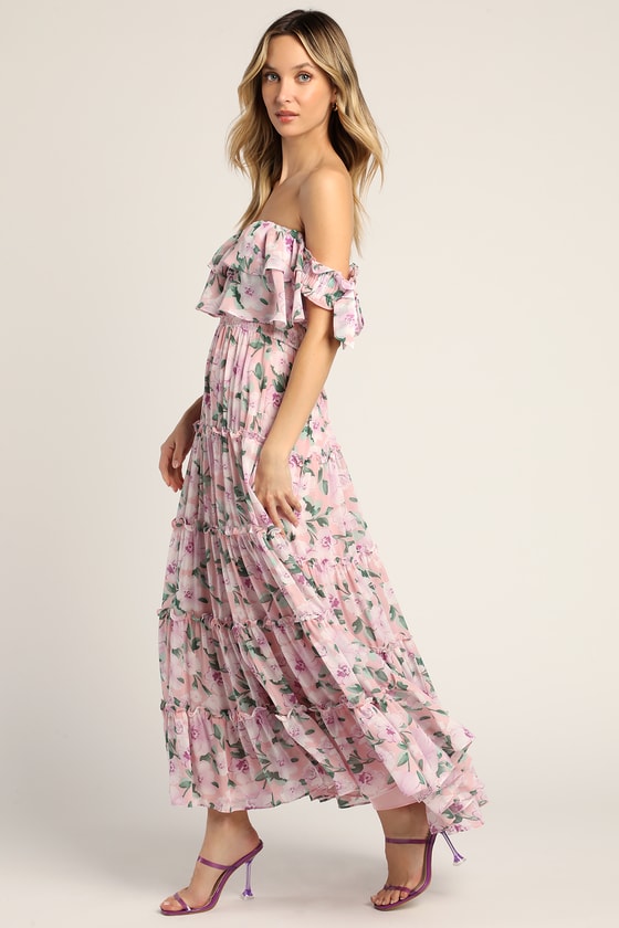 lulus floral tiered ruffle chiffon dress