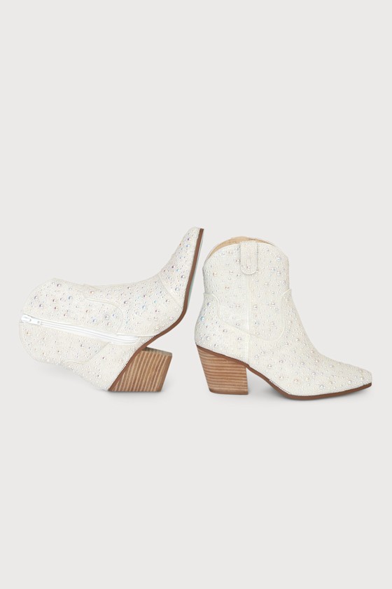 SB-Diva White Pearl Pointed-Toe Ankle Boots 5