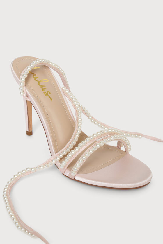 Leaah Blush Satin Pearl High Heel Sandals 1