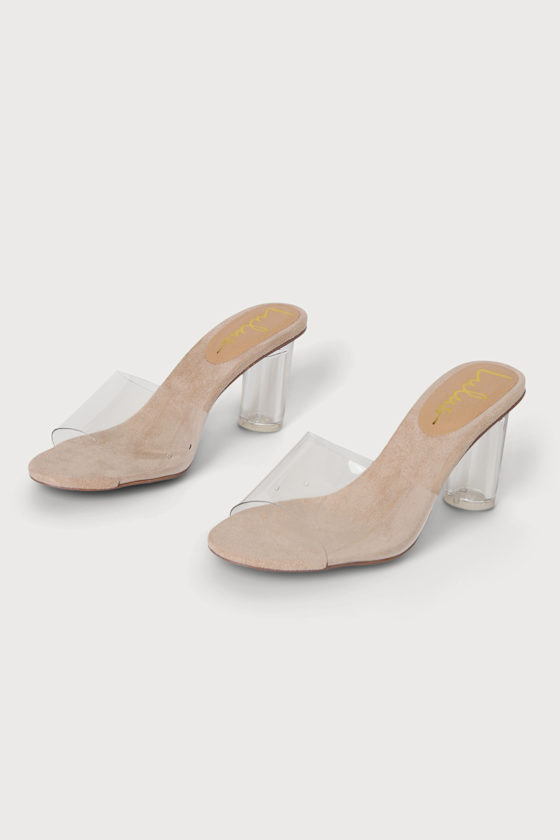 Narline Beige Suede and Clear Lucite Heel Slides 2