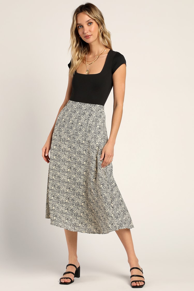 White Floral Print Skirt - White Midi Skirt - Floral Midi Skirt - Lulus