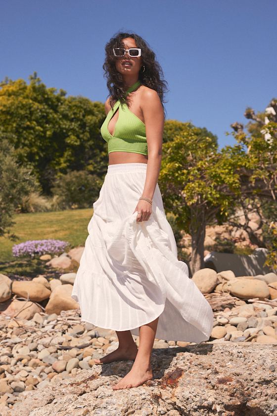 Sunset by the Sea White Embroidered Tiered Maxi Skirt 1