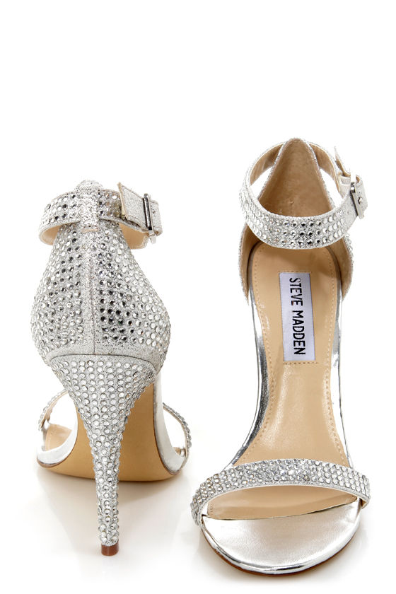 Steve Madden Realov R Silver Rhinestone Dress Sandals 99 00