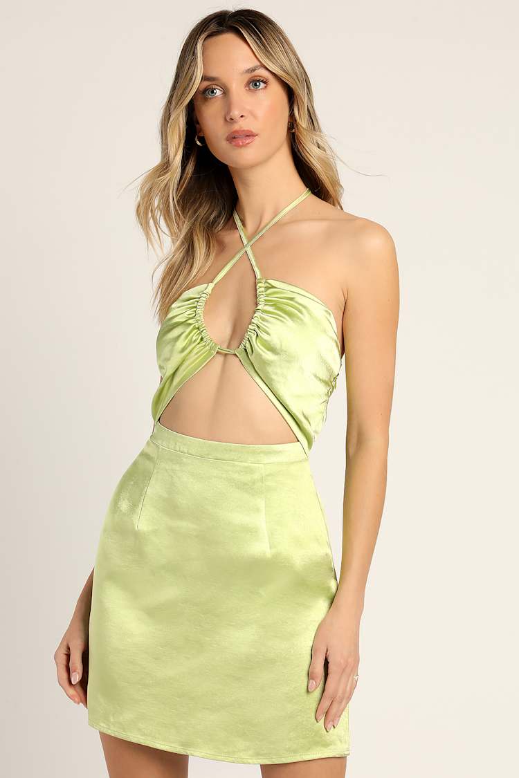 white christmas dresses Siren Metallic Cutout Gown- Lime main image 0