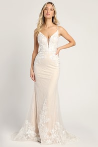 Glimmer of Love White Embroidered Lace Mermaid Maxi Dress