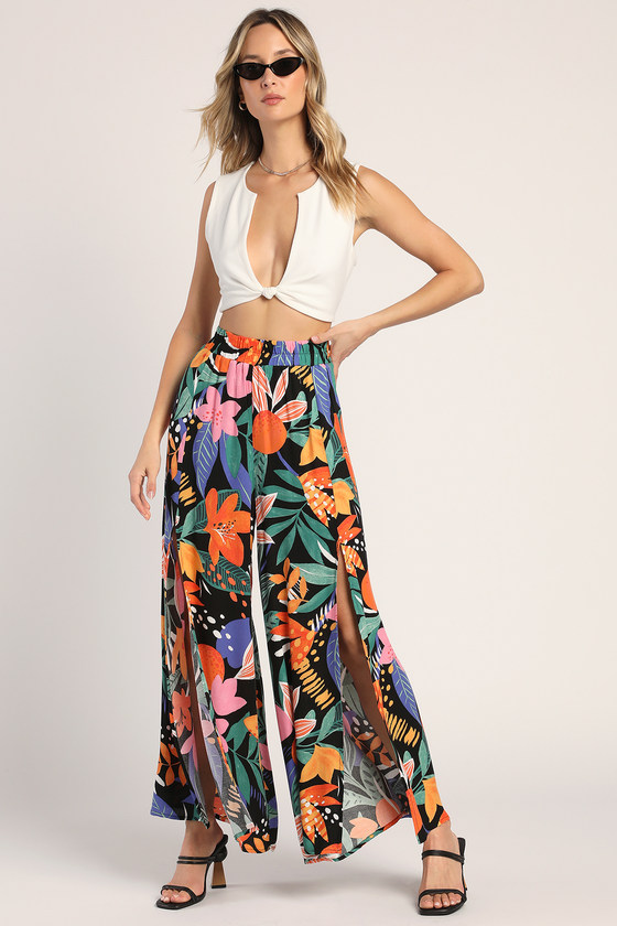 Black Multi Pants - Tropical Print Pants - Wide-Leg Pants - Pants - Lulus