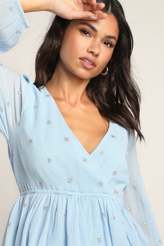 Caught Your Eye Light Blue Embroidered Long Sleeve Top 8