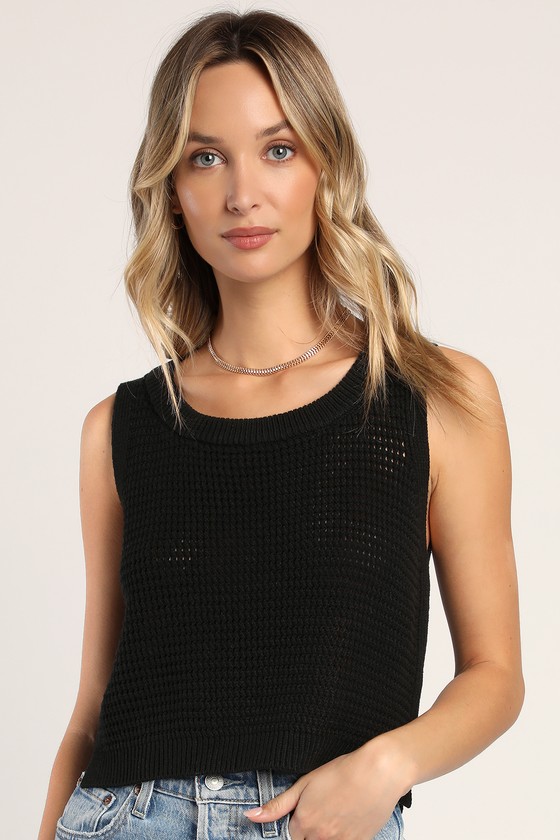 Lulus Get The Look Black Loose Knit Sweater Tank Top