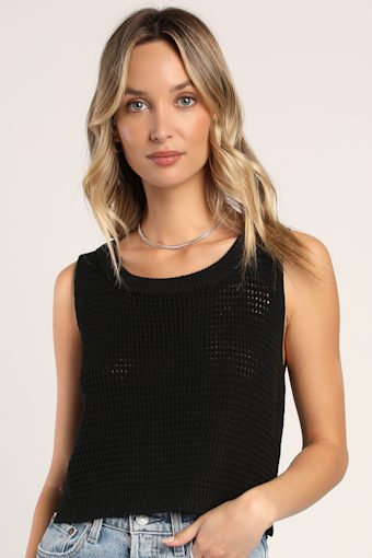 Get the Look Black Loose Knit Sweater Tank Top 4