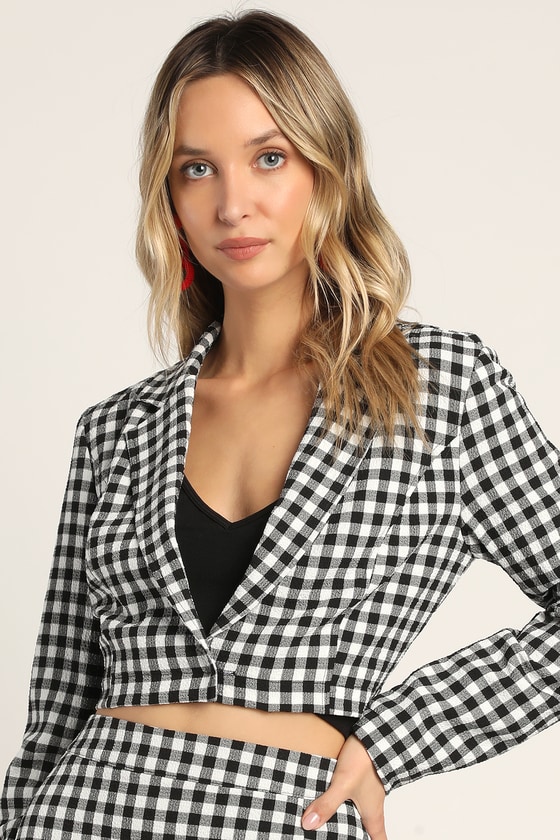 Gingham blazer deals
