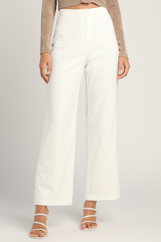 White Woven Pants - Wide Pant Legs - High-Waisted Pants - Lulus