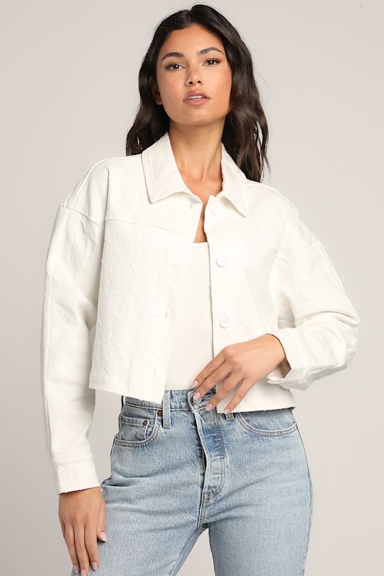 White Collared Jacket Cropped Jacket White Cropped Shacket Lulus