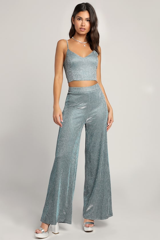 Touch of Glitter Blue Sparkly Lace-Up Two-Piece Jumpsuit 8