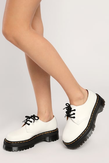 Martens 1461 Quad White Leather Shoes Platform Shoes Lulus