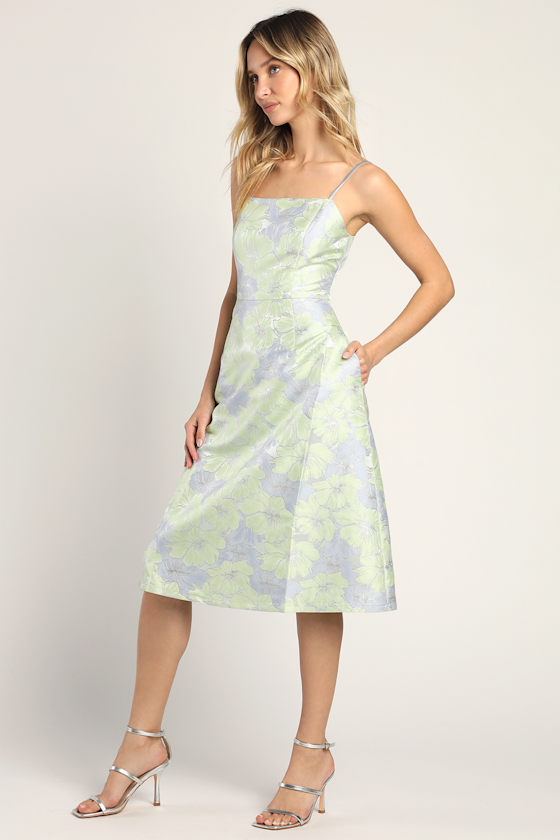 Mint Floral Jacquard Dress - Dress with 