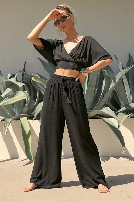 Black Swim CoverUp TwoPiece Swim CoverUp Jumpsuit Lulus