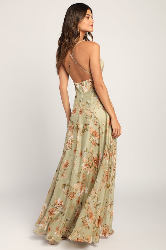 Mood of the Night Sage Green Floral Print Maxi Dress 5