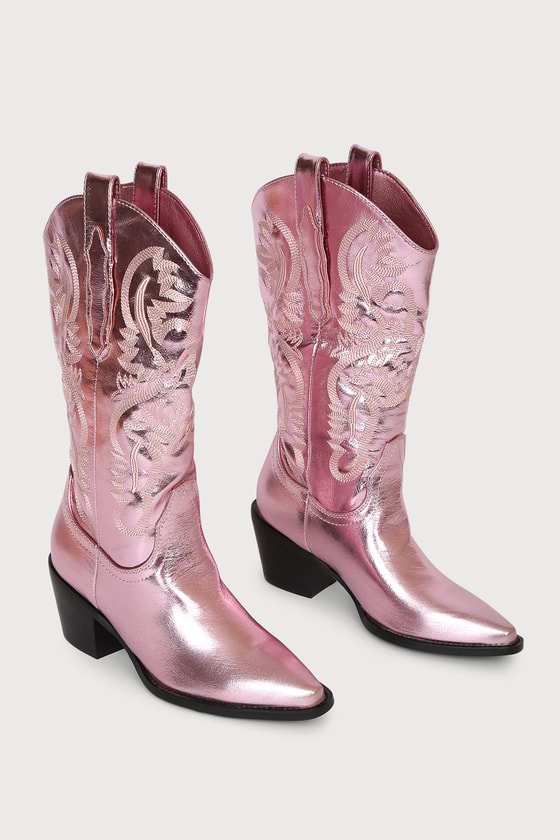 Billini Danilo Pink Metallic - Embroidered Boots - Western Boots - Lulus