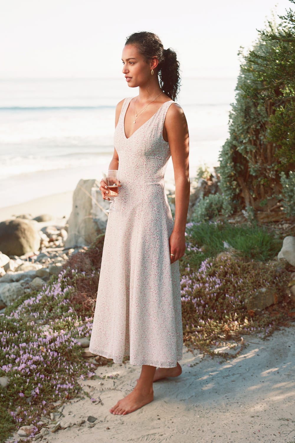 Your Only Darling Ivory Floral Print Sleeveless Midi Dress