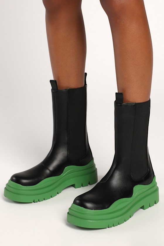 Portland Black and Green Lug Sole Boots 4