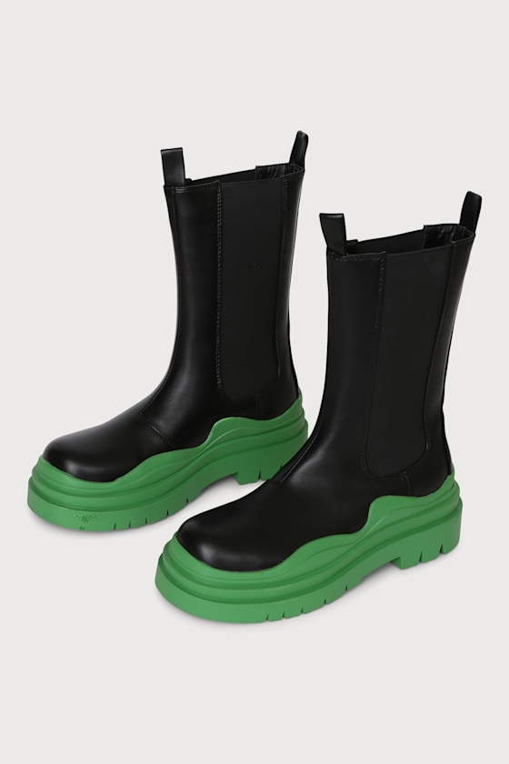 Portland Black and Green Lug Sole Boots 3