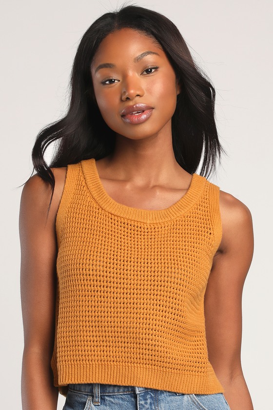 Lulus Get The Look Mustard Yellow Loose Knit Sweater Tank Top