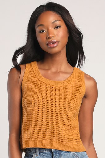 Get The Look Mustard Yellow Loose Knit Sweater Tank Top